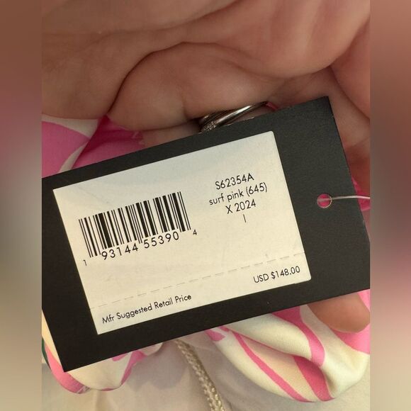 NWT Kate Spade One Piece Swimsuit with bow ties pink tulip floral pattern sz L - Picture 3 of 6